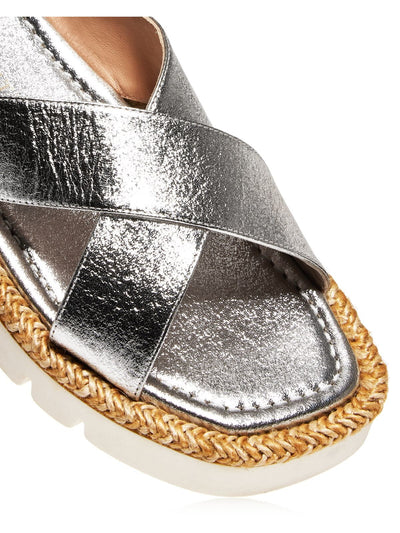 STUART WEITZMAN Womens Gray 1/2" Platfrom Jute Cushioned Braided Roza Square Toe Wedge Slip On Leather Slide Sandals Shoes B