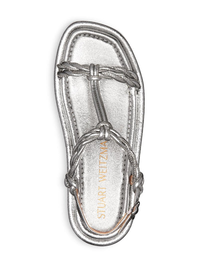 STUART WEITZMAN Womens Silver 1" Platform Padded Calypso Square Toe Wedge Buckle Leather Slingback Sandal B