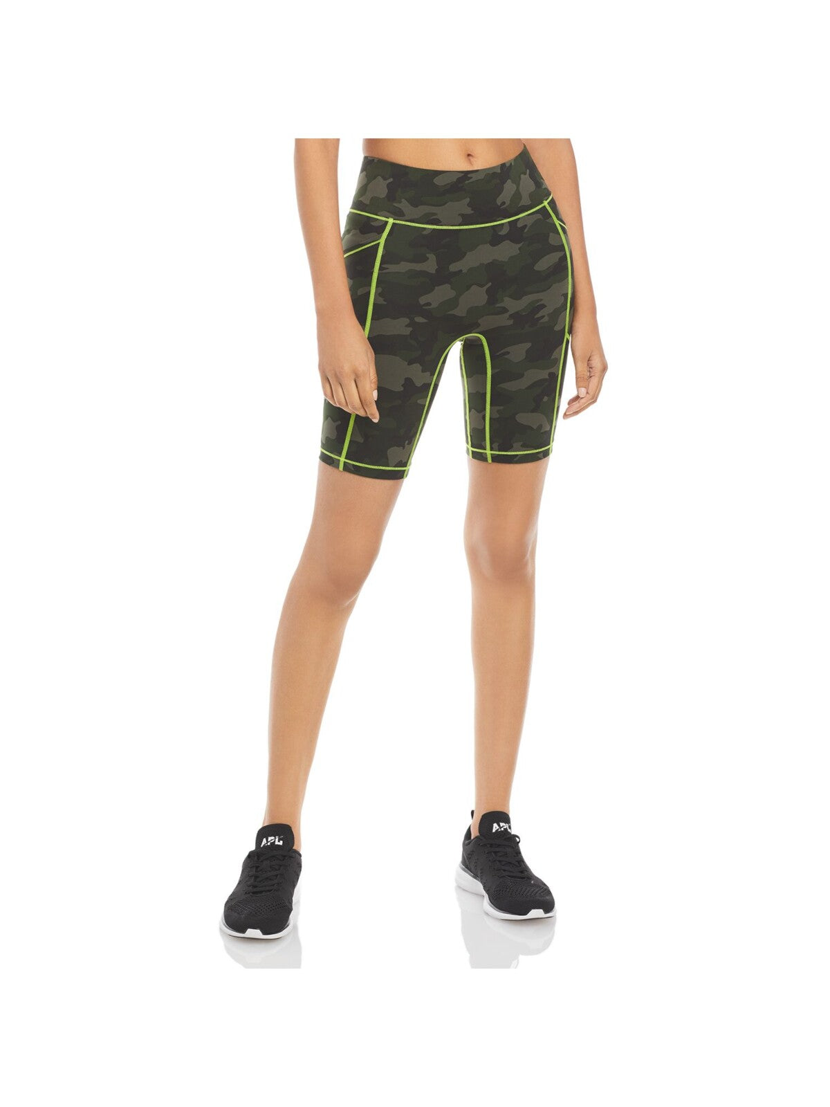 ALL ACCESS Womens Green Stretch Fitted Pocketed Extra Wide Waistband Camouflage Active Wear High Waist Shorts S\P