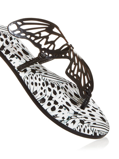 SOPHIA WEBSTER Womens Black Animal Print Butterfly Cut Out Padded Talulah Round Toe Slip On Leather Flip Flop Sandal