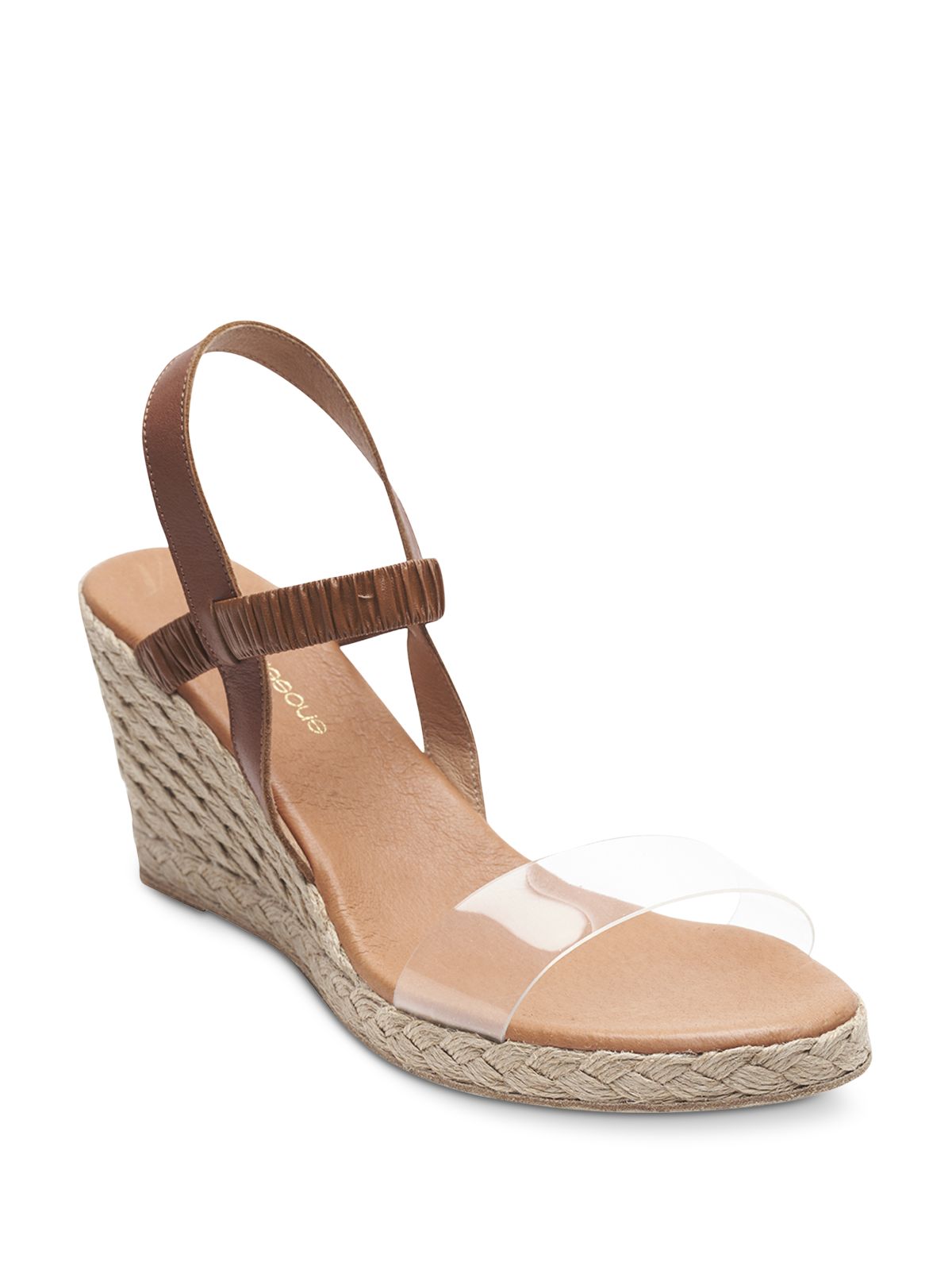 ANDRE ASSOUS Womens Beige Cushioned Transparent Strap Woven Stretch Alberta Round Toe Wedge Slip On Leather Slingback Sandal 38