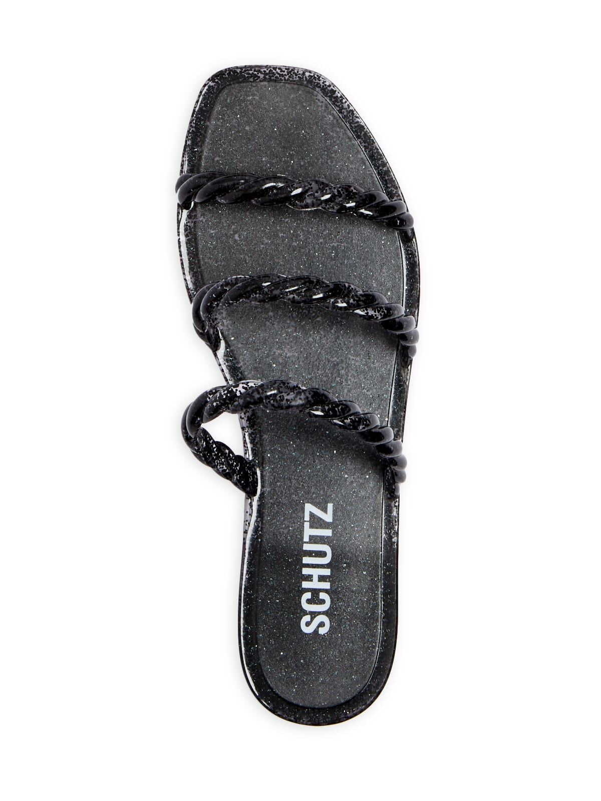 SCHUTZ Womens Black Speckle Glitter Strappy Diana Square Toe Slip On Slide Sandals Shoes 7 B