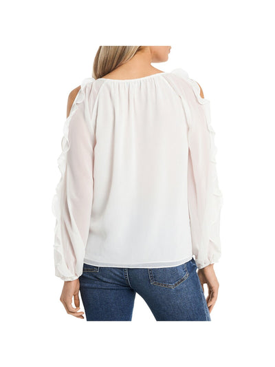 1. STATE Womens Ivory Ruffled Cold Shoulder Long Sleeve Scoop Neck Blouse XL