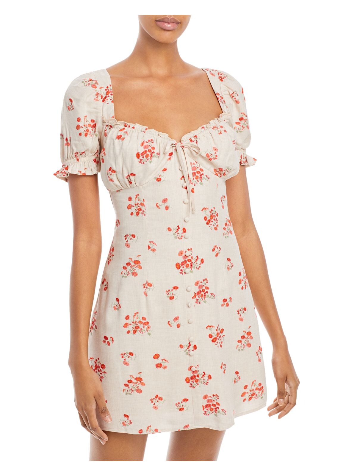 BARDOT Womens Beige Low Cut Short Length Floral Sweetheart Neckline Mini Shift Dress XS