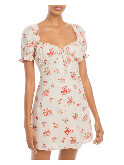 BARDOT Womens Beige Low Cut Short Length Floral Sweetheart Neckline Mini Shift Dress XS