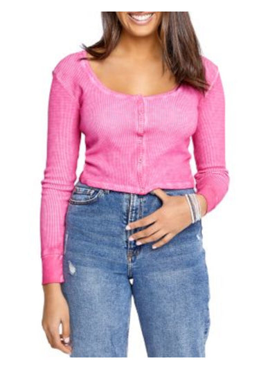 SUNDOWN BY SPLENDID Womens Pink Long Sleeve Scoop Neck Top M