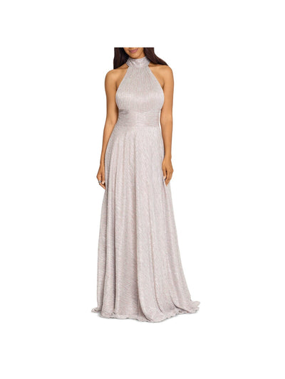 AQUA FORMAL Womens Silver Zippered Pocketed Wrap Style Skirt Open Back Lined Sleeveless Halter Full-Length Formal Gown Dress 8