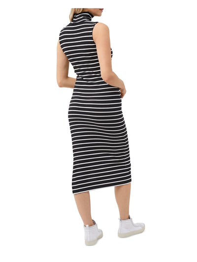 FRENCH CONNECTION Womens Black Stretch Ribbed Slitted High Neck Striped Sleeveless Midi Body Con Dress XS