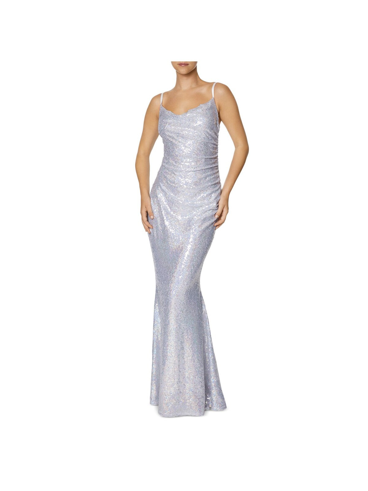 LAUNDRY Womens Silver Stretch Sequined Zippered Adjustable Straps Lined Sleeveless Cowl Neck Full-Length Formal Mermaid Dress 6