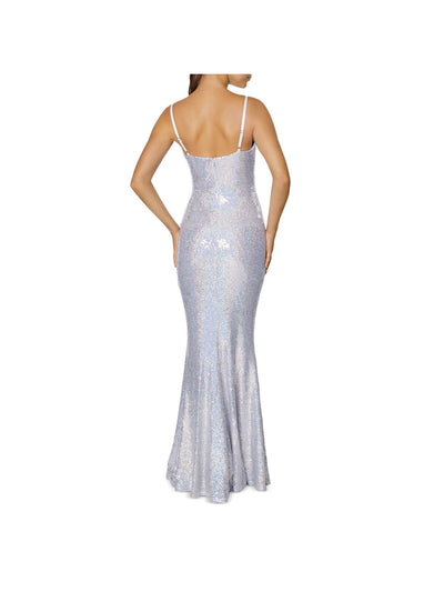 LAUNDRY Womens Silver Stretch Sequined Zippered Adjustable Straps Lined Sleeveless Cowl Neck Full-Length Formal Mermaid Dress 6