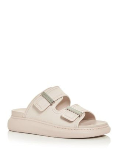 ALEXANDER MCQUEEN Womens Pink Logo Hardware Comfort Round Toe Wedge Slip On Leather Slide Sandals Shoes 35.5