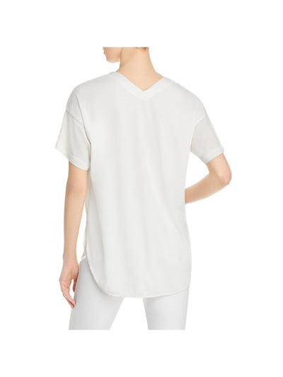 LYSSE Womens Stretch Short Sleeve Curved-hem V Neck Top