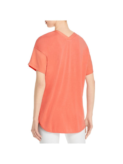 LYSSE Womens Coral Stretch Short Sleeve V Neck Top XS