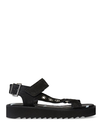 ALLSAINTS Womens Black 1/2" Platform Padded Grommet Accents Logo Buckle Accent Rhianne Round Toe Wedge Leather Slingback Sandal 40