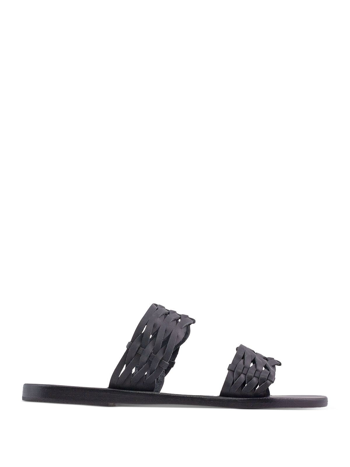 ANCIENT GREEK SANDALS Womens Black Woven Melia Round Toe Slip On Leather Slide Sandals Shoes 37