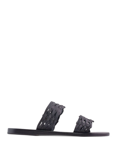 ANCIENT GREEK SANDALS Womens Black Woven Melia Round Toe Slip On Leather Slide Sandals Shoes 36