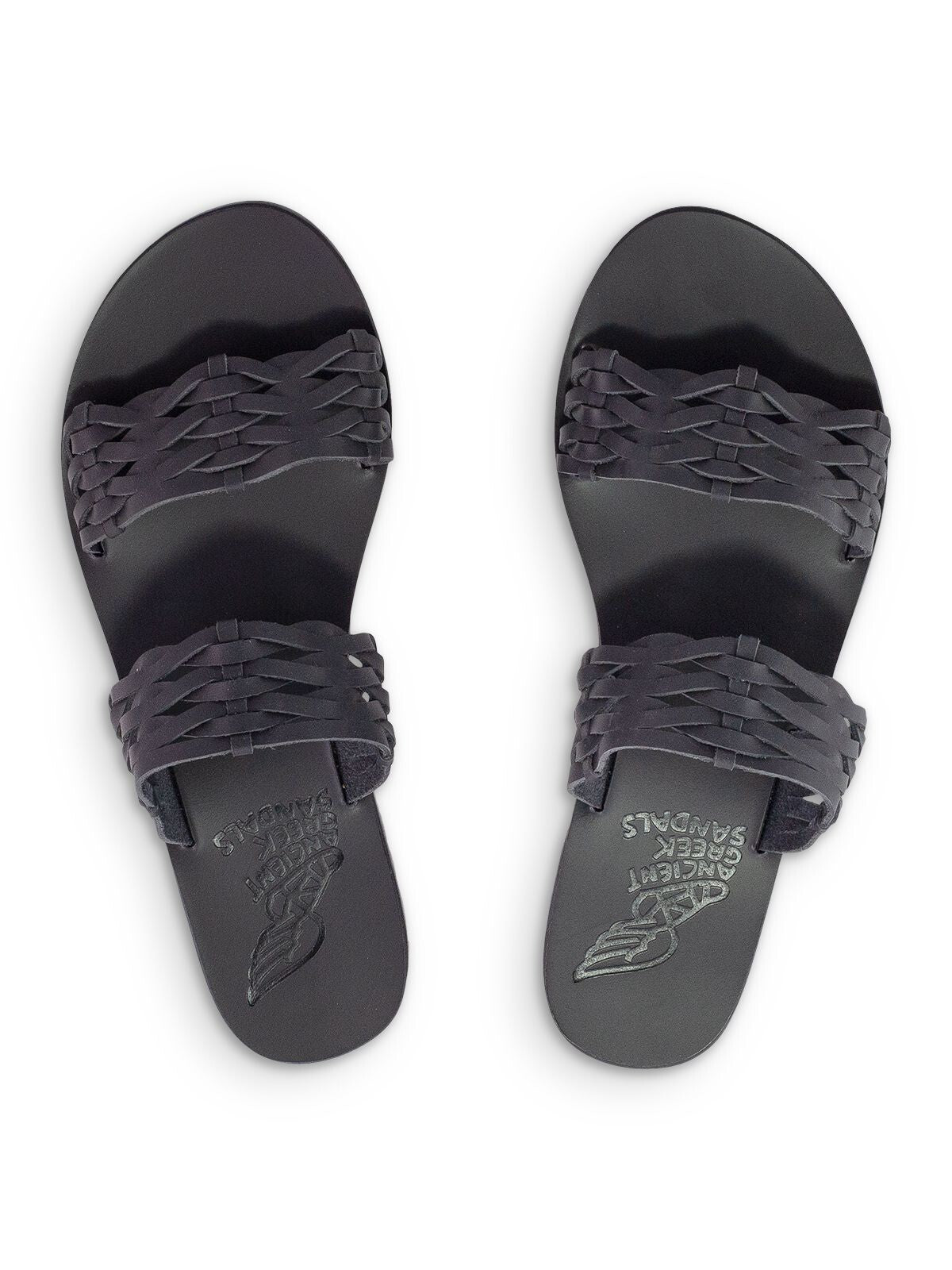 ANCIENT GREEK SANDALS Womens Black Woven Melia Round Toe Slip On Leather Slide Sandals Shoes 36
