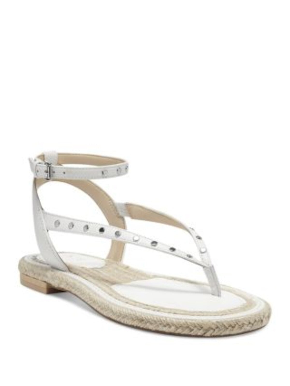 VINCE CAMUTO Womens White Jute Padded Goring Ankle Strap Studded Kalmia Round Toe Buckle Leather Thong Sandals Shoes 8.5 M