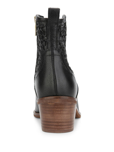 KENNETH COLE NEW YORK Womens Black Western Cushioned Woven Arlo Almond Toe Block Heel Zip-Up Leather Booties 6 M