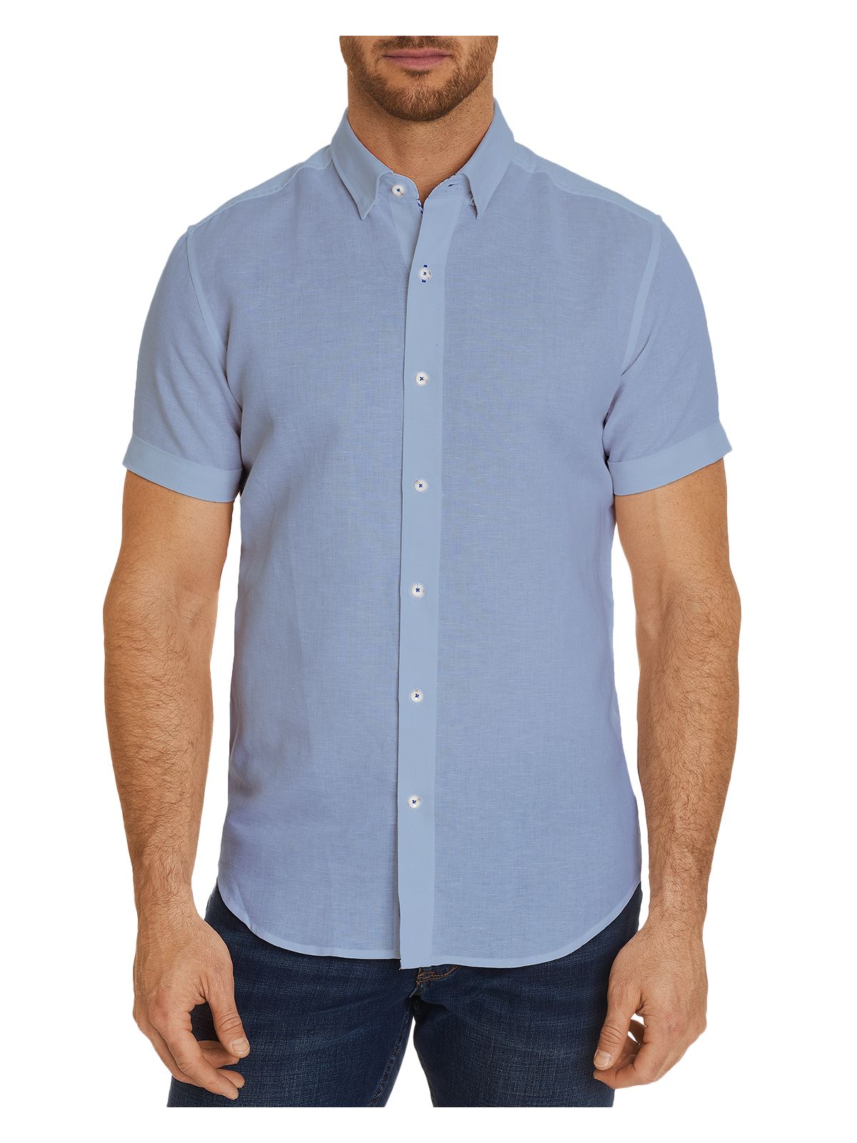 ROBERT GRAHAM Mens Bradley Light Blue Short Sleeve Slim Fit Button Down Casual Shirt XL