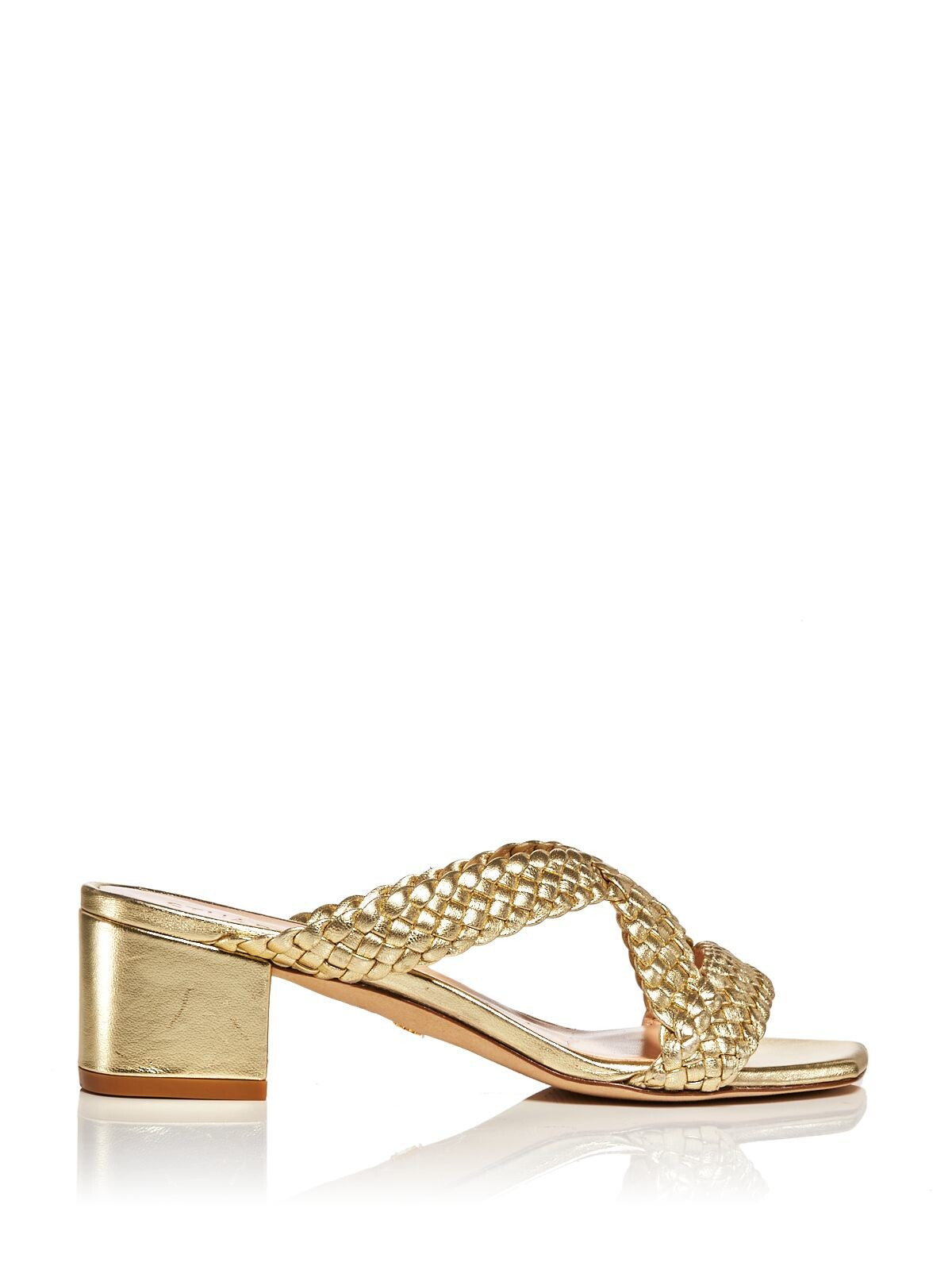 STUART WEITZMAN Womens Gold Metallic Rosie Square Toe Block Heel Slip On Leather Dress Slide Sandals Shoes 7