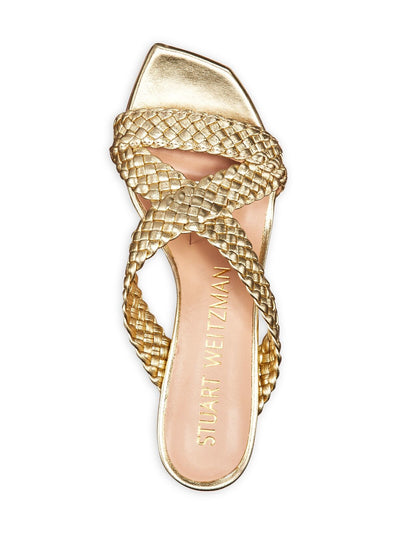 STUART WEITZMAN Womens Gold Metallic Rosie Square Toe Block Heel Slip On Leather Dress Slide Sandals Shoes