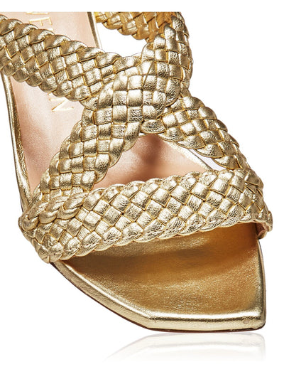 STUART WEITZMAN Womens Gold Metallic Woven Padded Rosie Square Toe Block Heel Slip On Leather Dress Slide Sandals Shoes B