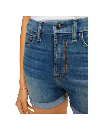 Jen 7 By 7 For All Mankind Womens Denim Zippered Pocketed Rolled-cuff High Waist Shorts