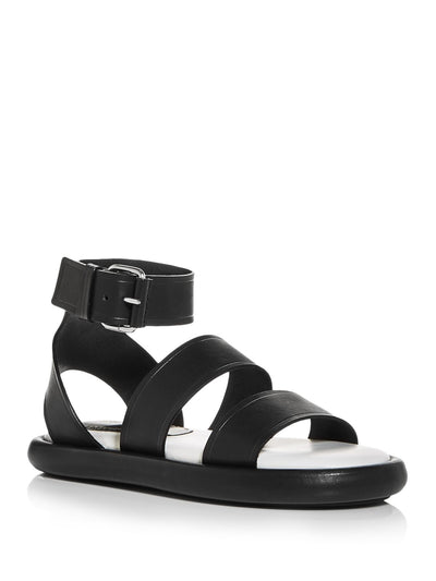 PROENZA SCHOULER Womens Black Ankle Strap Padded Round Toe Platform Buckle Leather Sandals Shoes 39