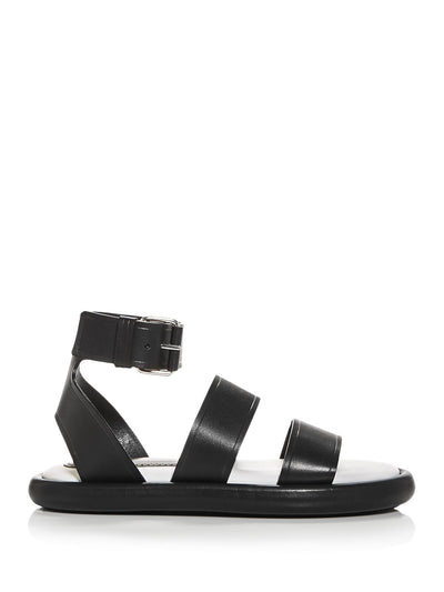 PROENZA SCHOULER Womens Black Ankle Strap Padded Round Toe Platform Buckle Leather Sandals Shoes 37