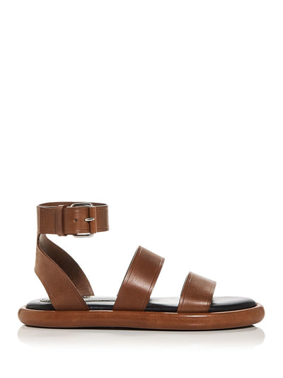 PROENZA SCHOULER Womens Brown Ankle Strap Padded Round Toe Platform Buckle Leather Sandals Shoes 38
