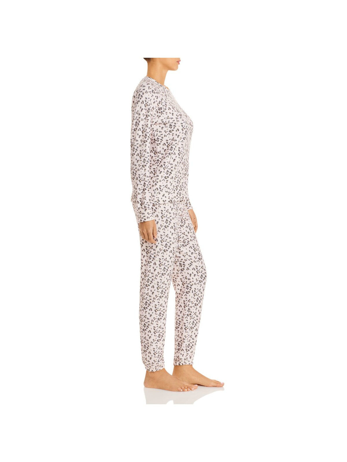 AQUA Womens Pink Animal Print Top Long Sleeve Cuffed Pants Fleece Pajamas XS