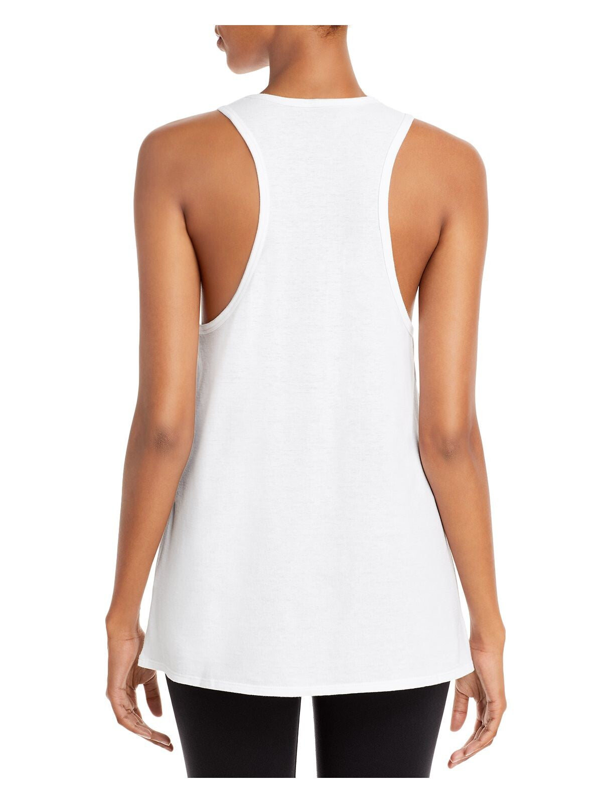 P. E NATION Womens White Stretch Racerback Longline Logo Graphic Sleeveless Round Neck Active Wear Tank Top M