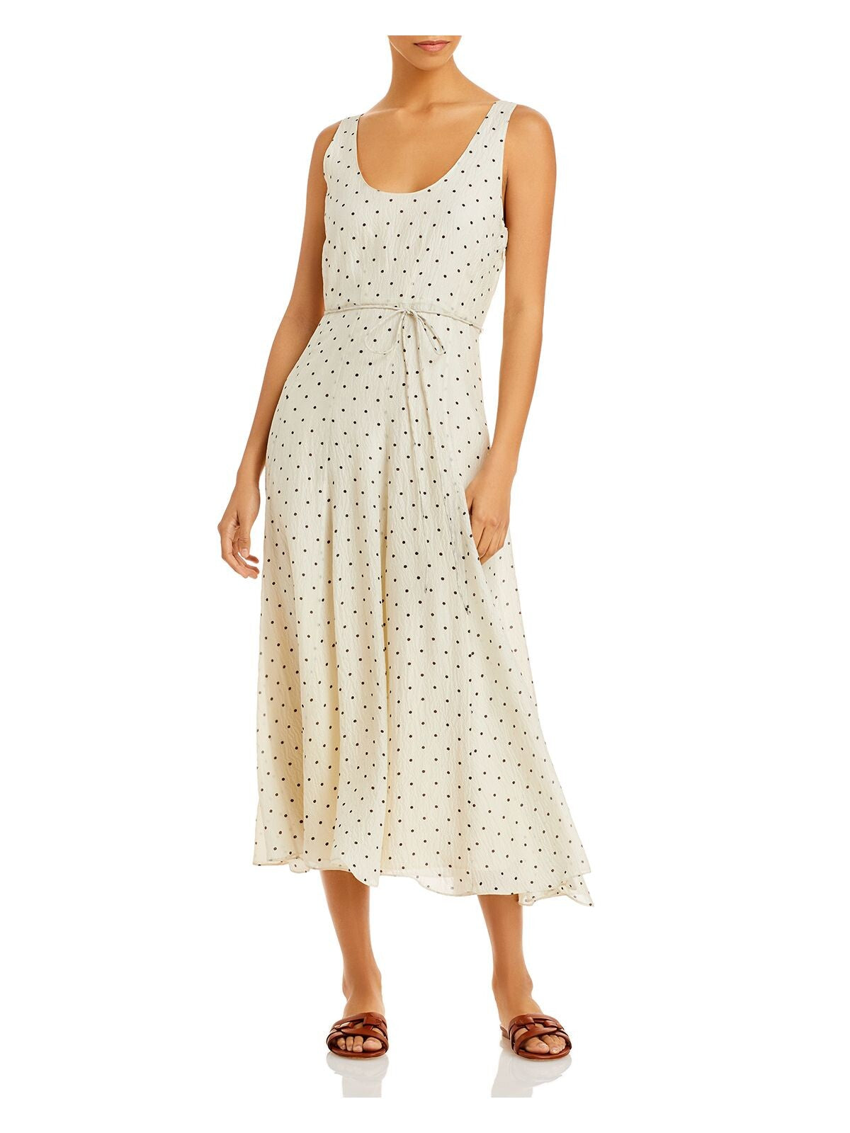 REBECCA TAYLOR Womens Ivory Tie Lined Polka Dot Sleeveless Scoop Neck Tea-Length Wear To Work Shift Dress 10