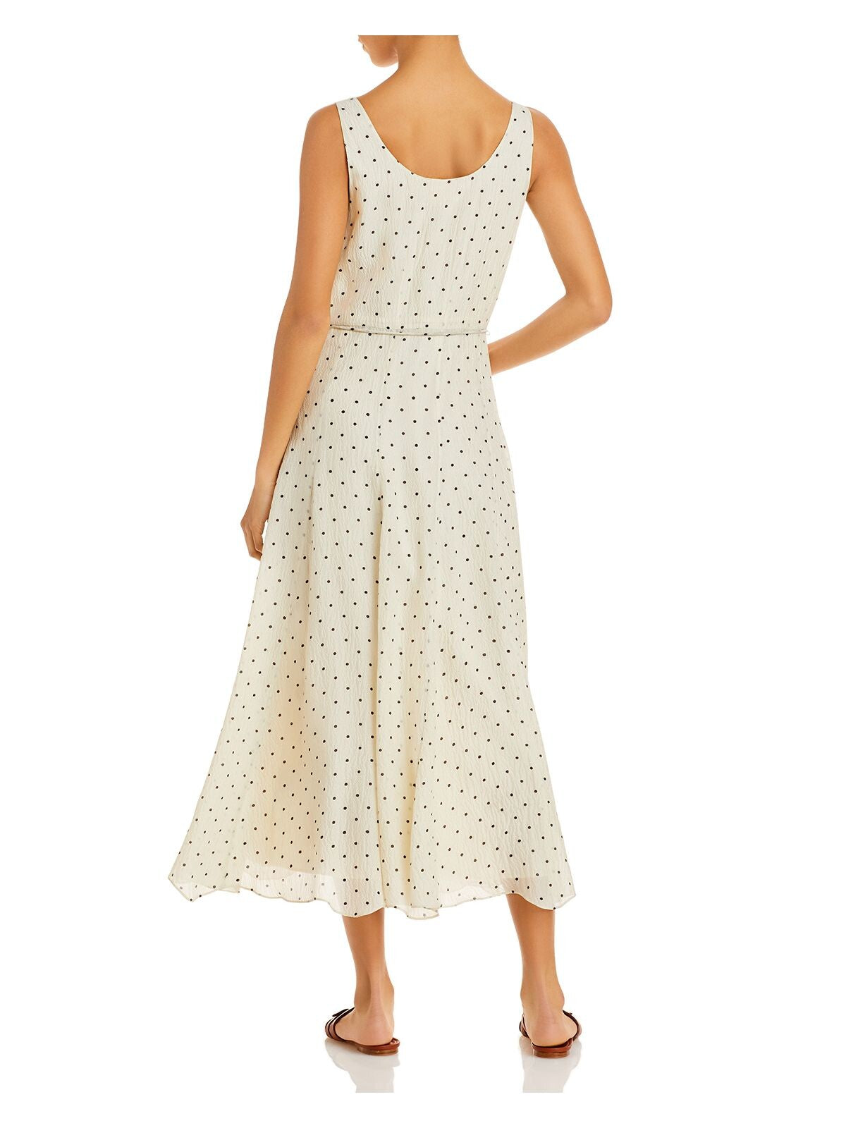 REBECCA TAYLOR Womens Ivory Tie Lined Polka Dot Sleeveless Scoop Neck Tea-Length Wear To Work Shift Dress 10