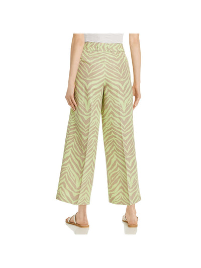 LAFAYETTE 148 Womens Green Zippered Pocketed Cropped Wide Leg Self Belt Animal Print Party High Waist Pants 2