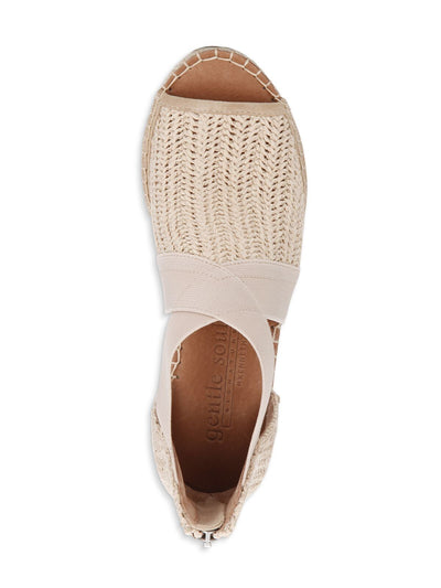 GENTLE SOULS KENNETH COLE Womens Natural Beige Basket Weave Beef Rolled Criss Cross Cushioned Goring Charli Open Toe Wedge Zip-Up Espadrille Shoes M