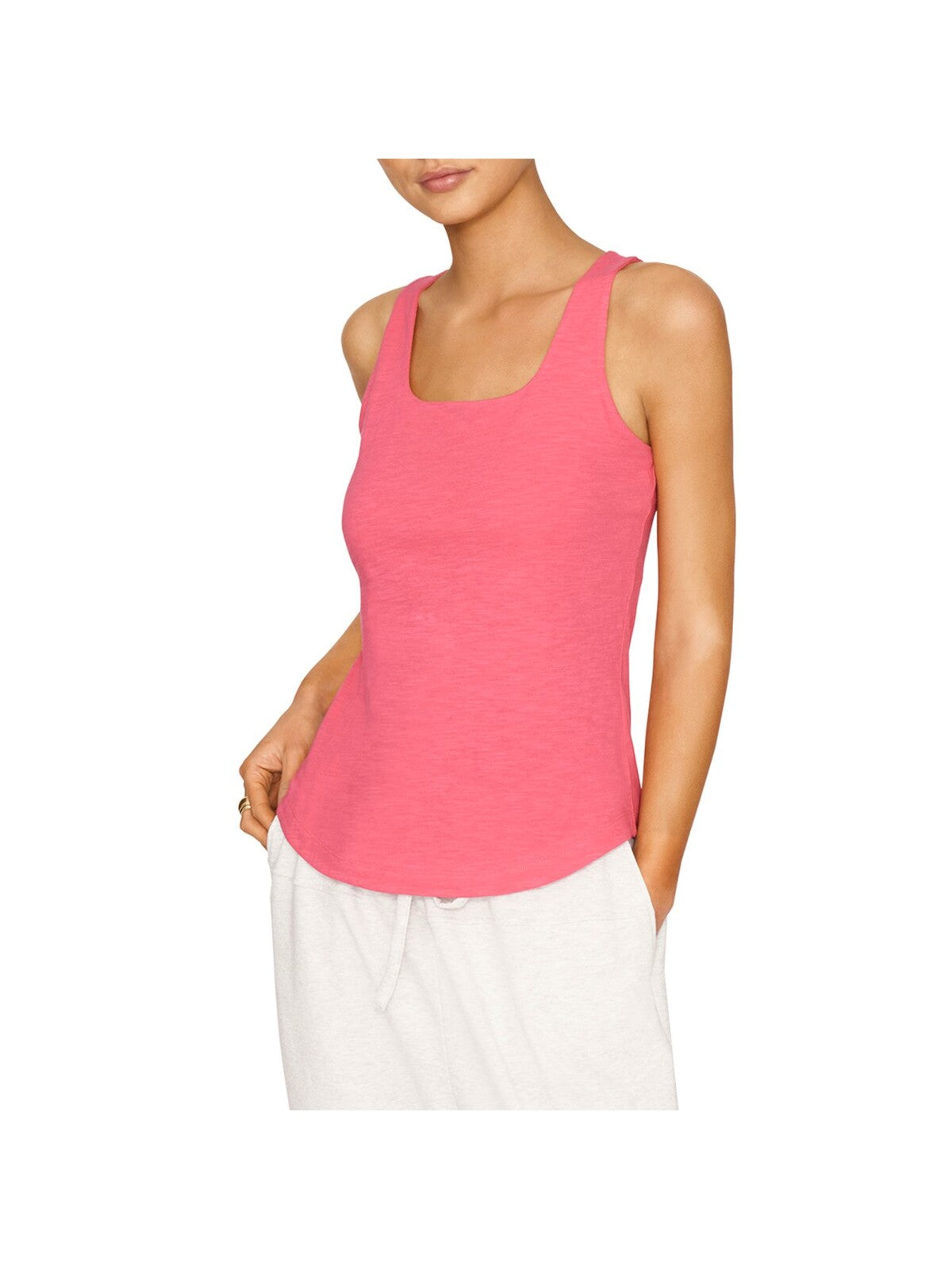 B NEW YORK Womens Pink Stretch Fitted Built-in Shelf Bra Sleeveless Square Neck Tank Top S