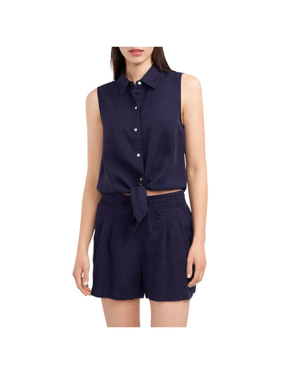 VINCE CAMUTO Womens Navy Sleeveless Collared Button Up Top XL