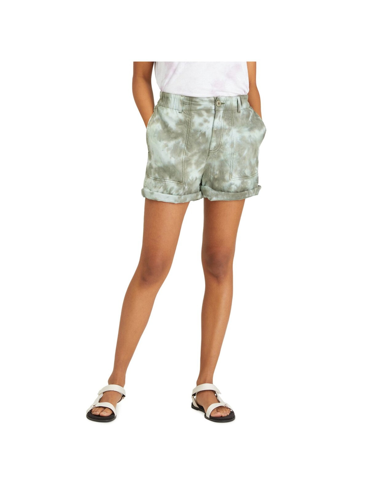SANCTUARY Womens Zippered Pocketed Relaxed Fit Cuffed Hem High Waist Shorts