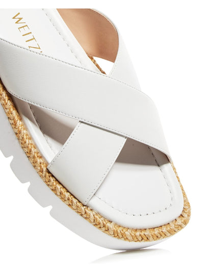 STUART WEITZMAN Womens White 1/2" Platform Braided Jute Cushioned Strappy Roza Round Toe Wedge Slip On Leather Slide Sandals Shoes B