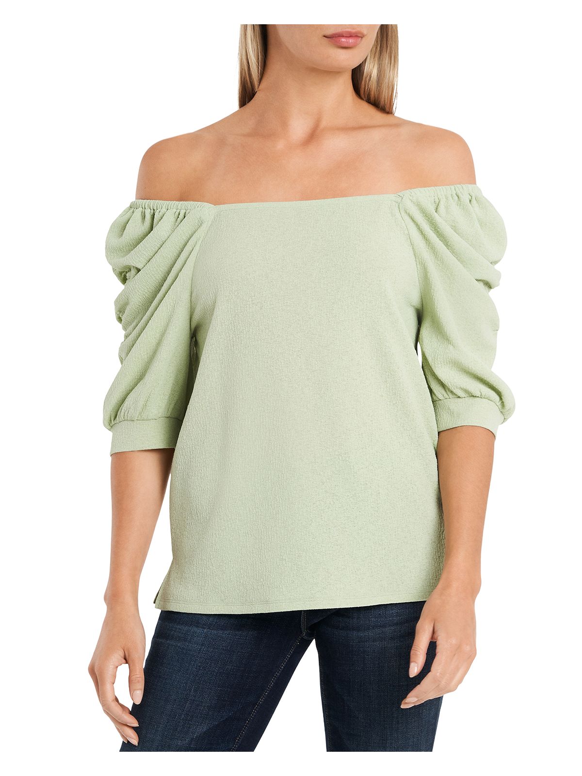 VINCE CAMUTO Womens Green Elbow Off Shoulder Top S