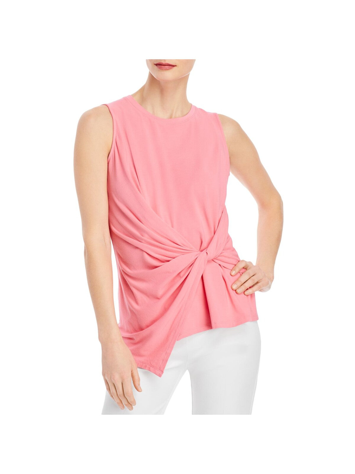 KOBI HALPERIN Womens Stretch Twist Front Asymmetrical Hem Sleeveless Crew Neck Top