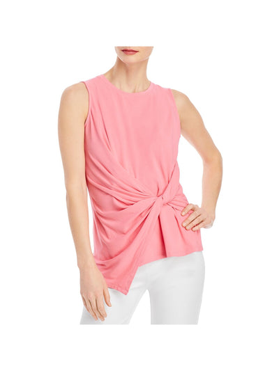 KOBI HALPERIN Womens Pink Stretch Twist Front Asymmetrical Hem Sleeveless Crew Neck Top XS