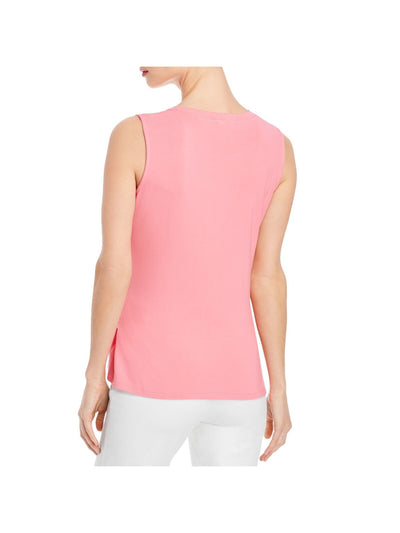 KOBI HALPERIN Womens Pink Stretch Twist Front Asymmetrical Hem Sleeveless Crew Neck Top M