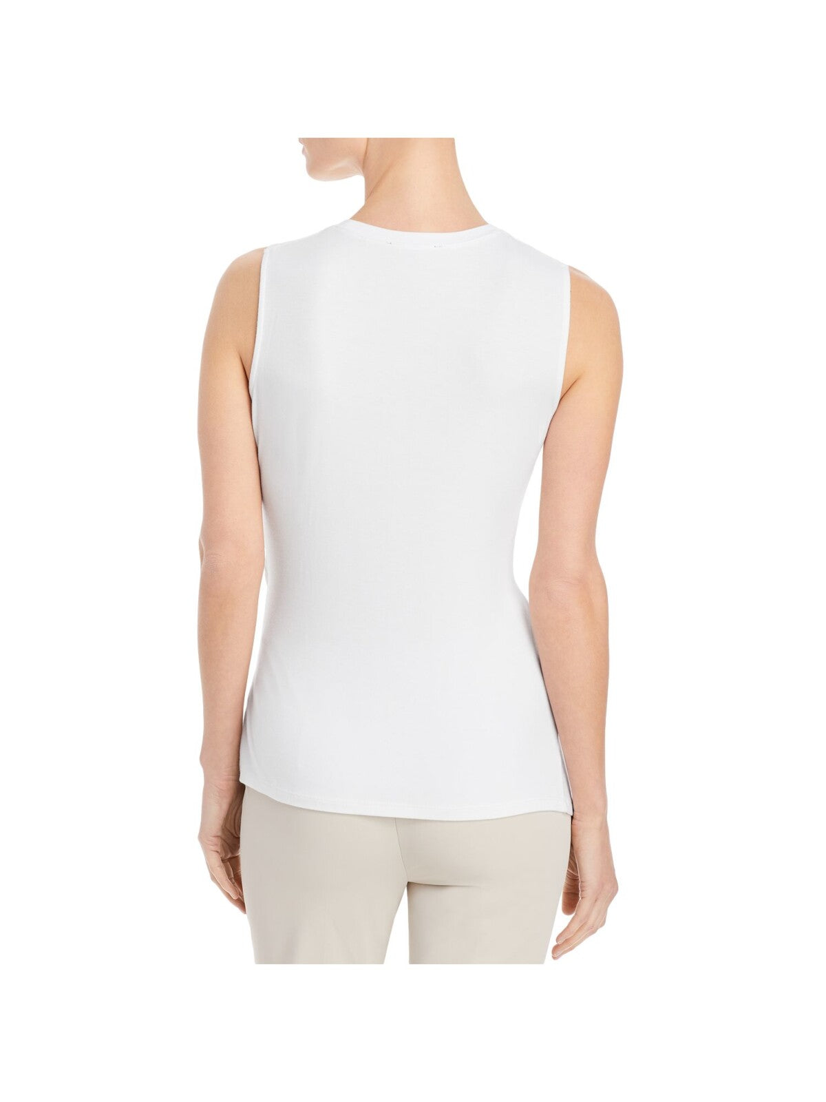 KOBI HALPERIN Womens White Stretch Twist Front Asymmetrical Hem Sleeveless Crew Neck Top M