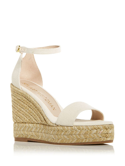 STUART WEITZMAN Womens Beige 1" Platform Padded Ankle Strap Floria Almond Toe Wedge Buckle Espadrille Shoes 9 C