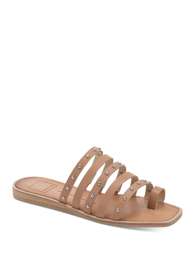DOLCE VITA Womens Beige Toe-Loop Strappy Studded Kaylee Square Toe Block Heel Slip On Slide Sandals Shoes 9