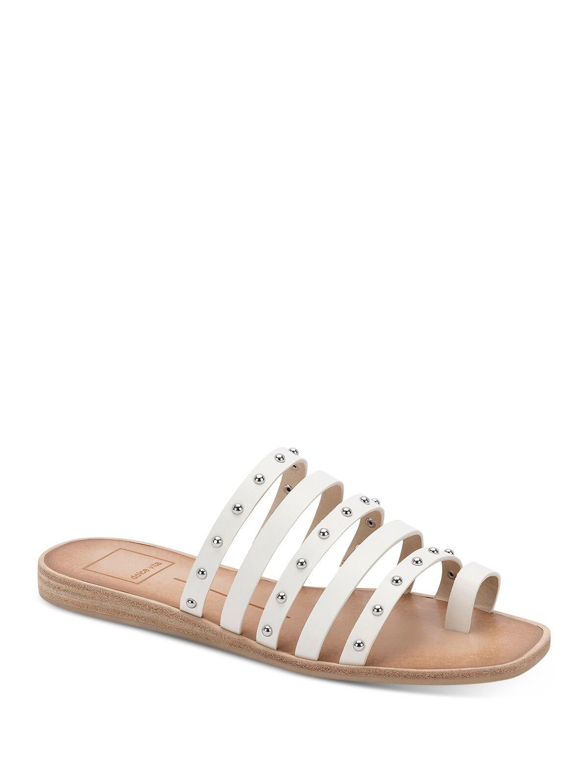 DOLCE VITA Womens White Toe-Loop Strappy Studded Kaylee Square Toe Wedge Slip On Slide Sandals 8 M