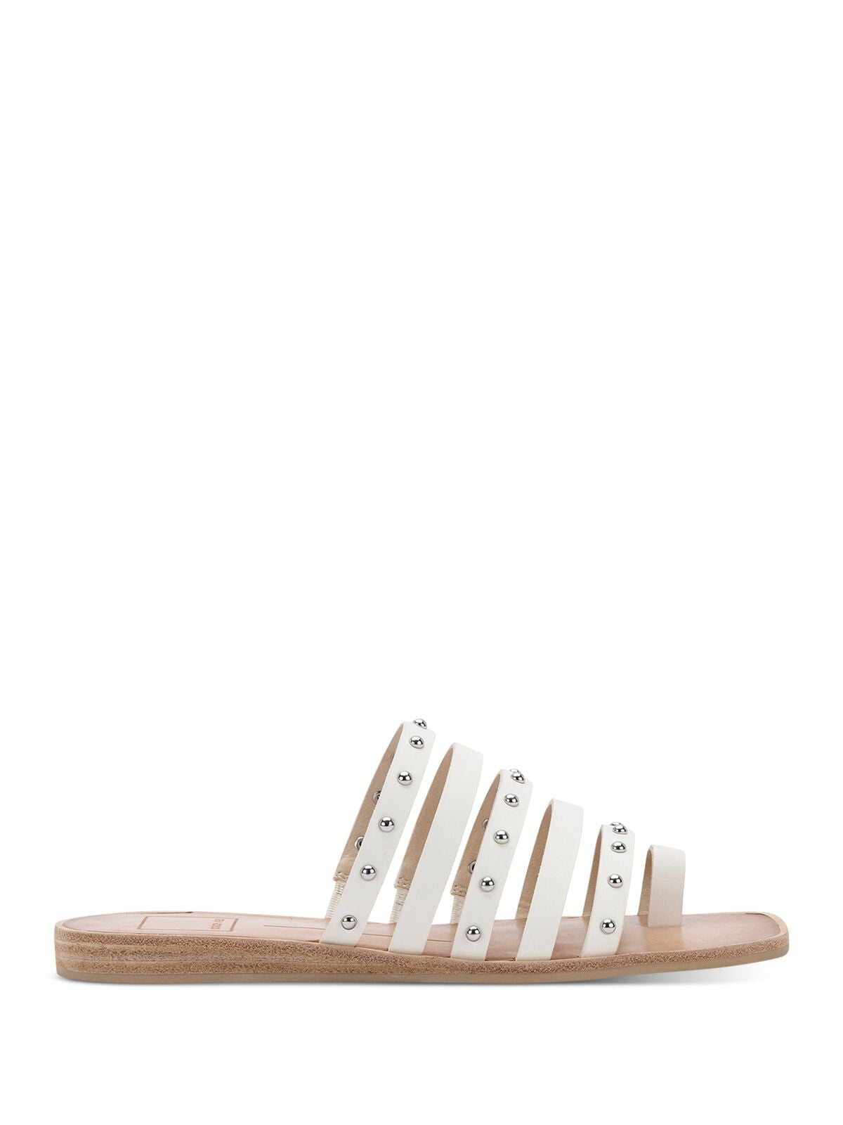 DOLCE VITA Womens White Toe-Loop Strappy Studded Kaylee Square Toe Wedge Slip On Slide Sandals 8 M